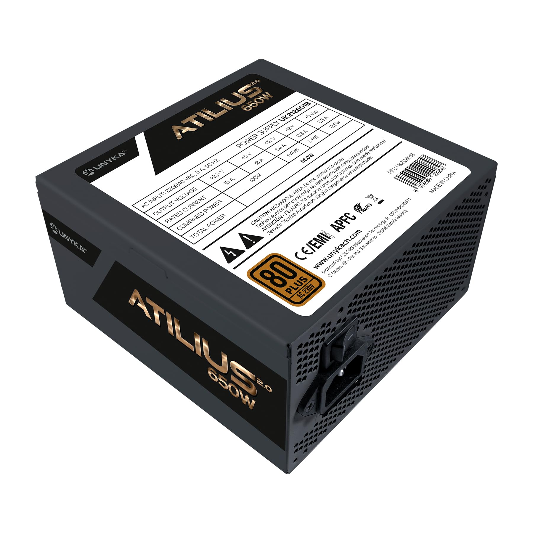 Źródło zasilania ATX Atilius Black 650W 85% Wydajność