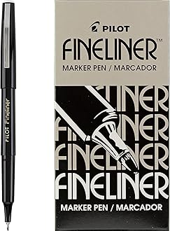 Pilot Fineliner Markers pen set, Black fine point line for drawing, 12 count per box