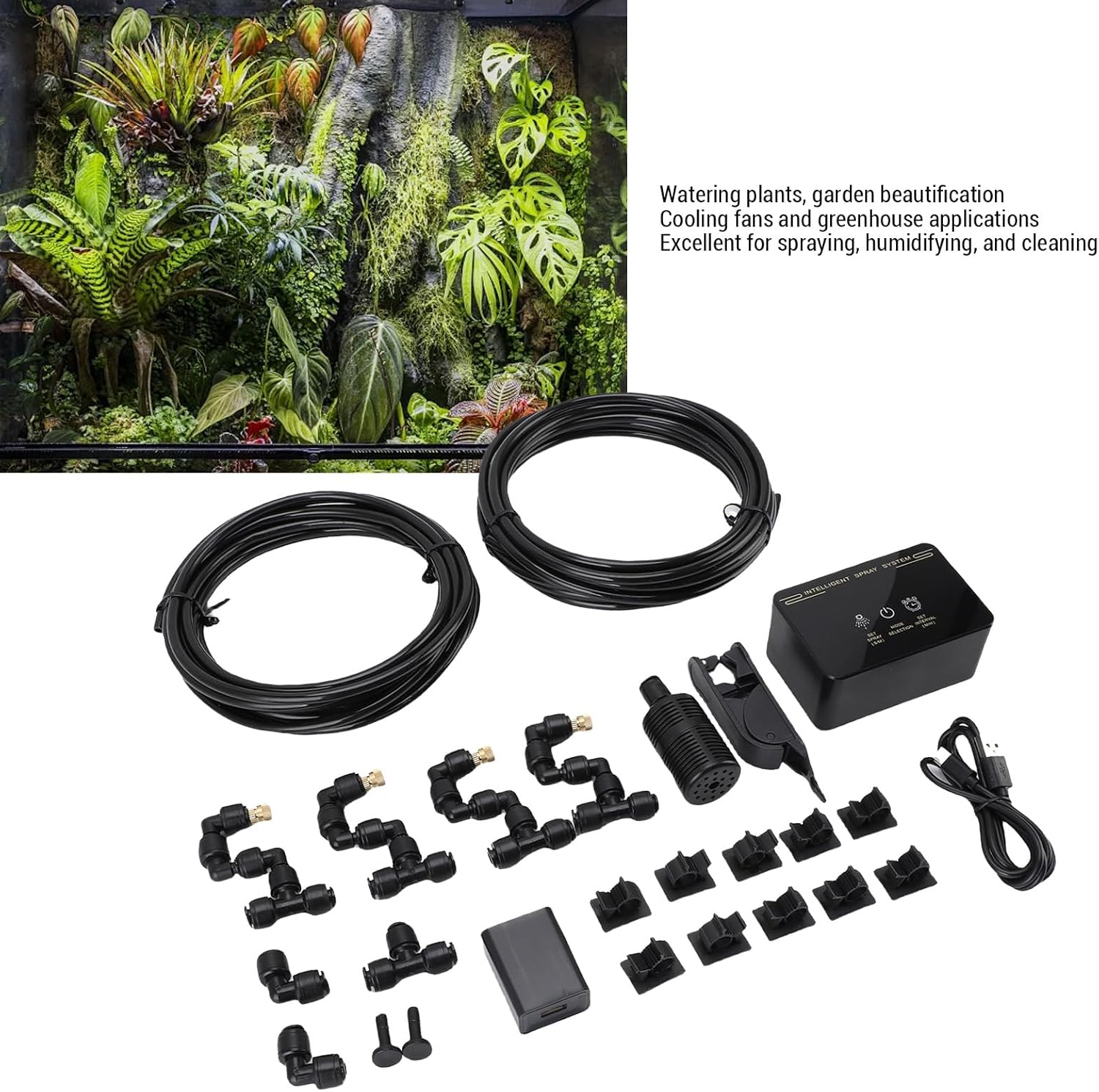 Reptile Humidifiers Smart Mister System Timer Function Automatic with Copper Nozzles for Spray Kit for Rainforest Reptiles Watering Plants Enhancing Gardens Cooling in Greenhou
