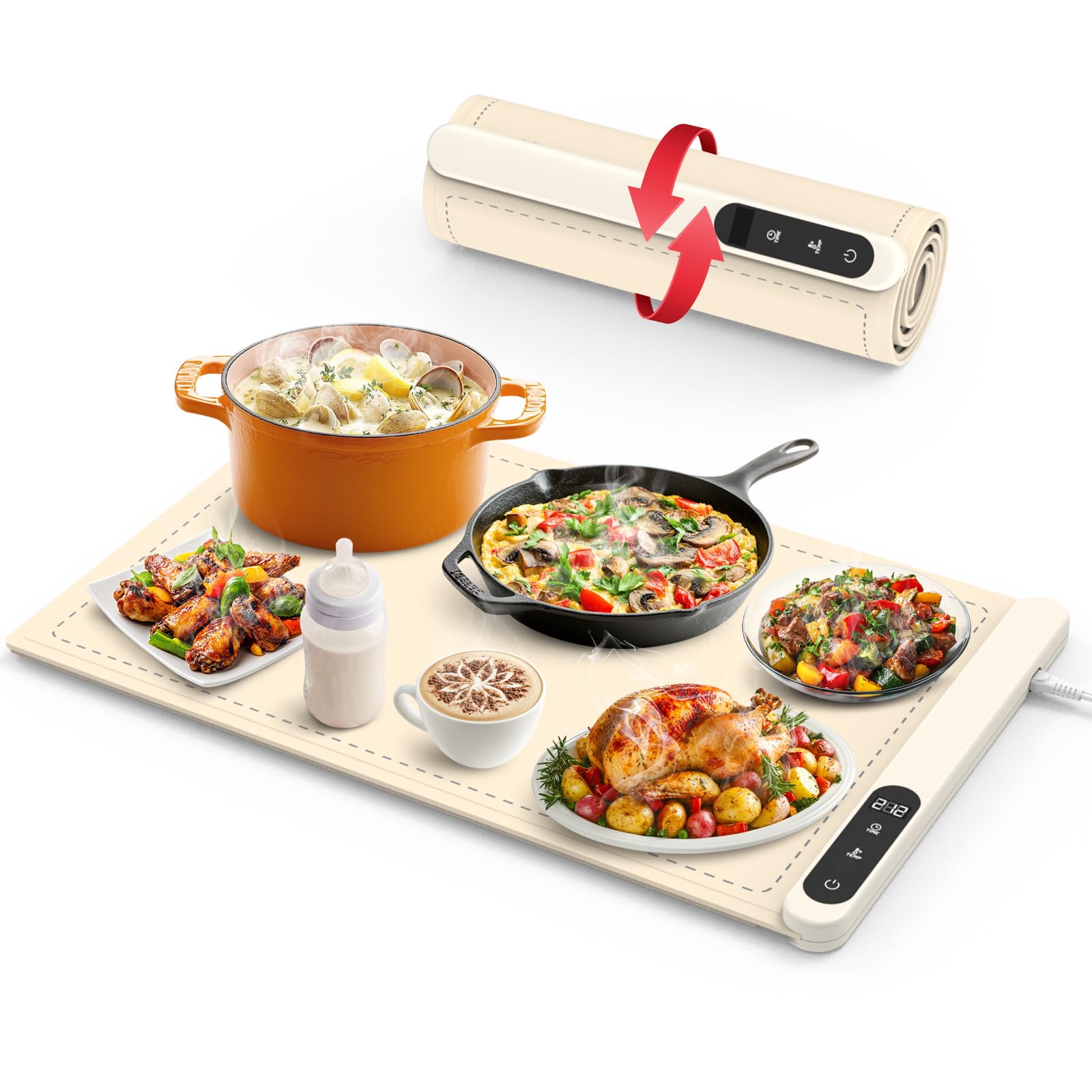 Foldable Food Warming Mat, Silicone Warming Mat for Food, Electric Warming Tray, Portable Food Warmer, Buffet Party Home Gathering Vacation Electric Food Warmer