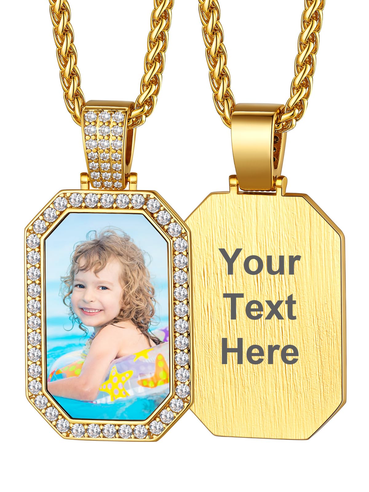 Custom4U Picture Necklace Personalized Photo Circle Chain for Men Women
