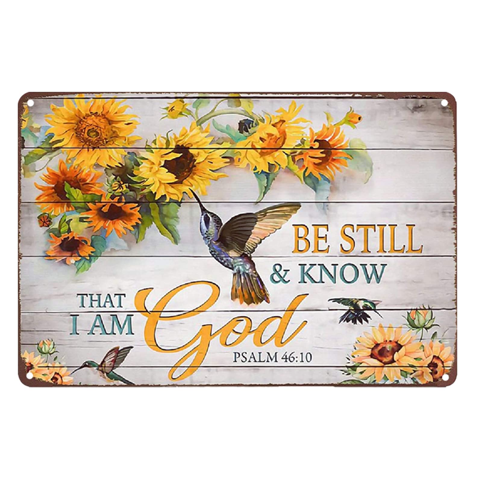 Vintage Metal Tin Signs Sunflower and Hummingbird Be Still & Know That I Am God Rustic Wall Decor for Home Garden Kitchen 8x12 Inch