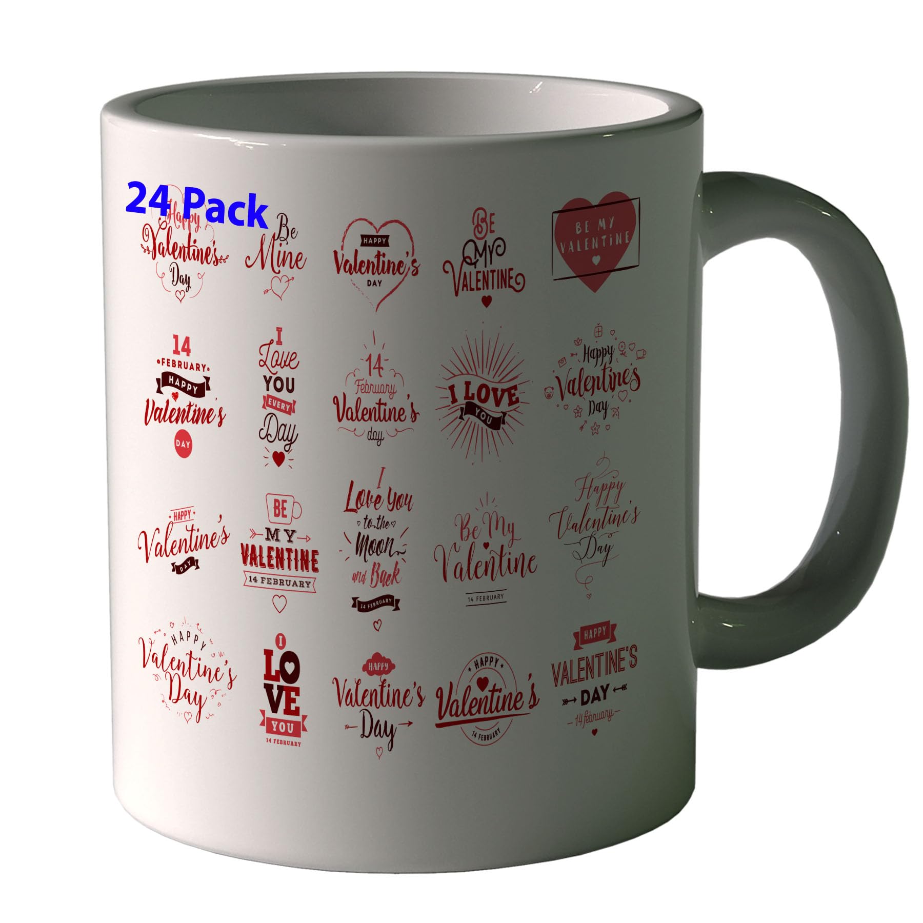 Valentines Day Bulk Coffee Mugs 11oz White Ceramic Mug Individually Gift Boxed Theme 21 Case of 24