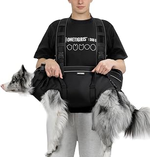 OneTigris Support Ridge - Dog Carrier Harness - For Hiking, Emergency & Older Dogs - With Padded Handles And Cross Design - Black - Size M
