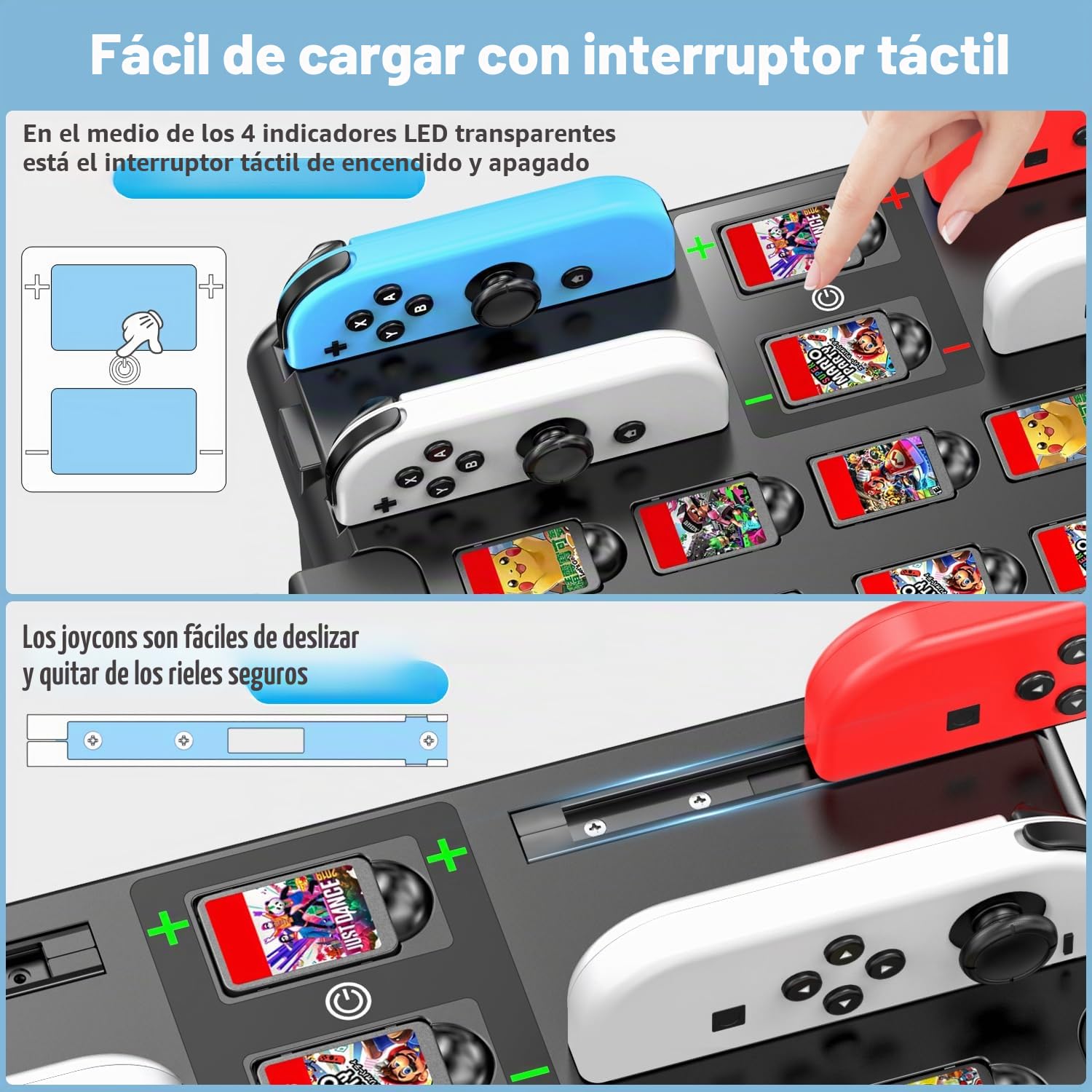 Kytok Soporte Almacenamiento para Nintendo Switch/OLED con Cargador para Joycon, Torre para Accesorios, Soporte Organizador para Juegos, Mando Pro y TV Dock
