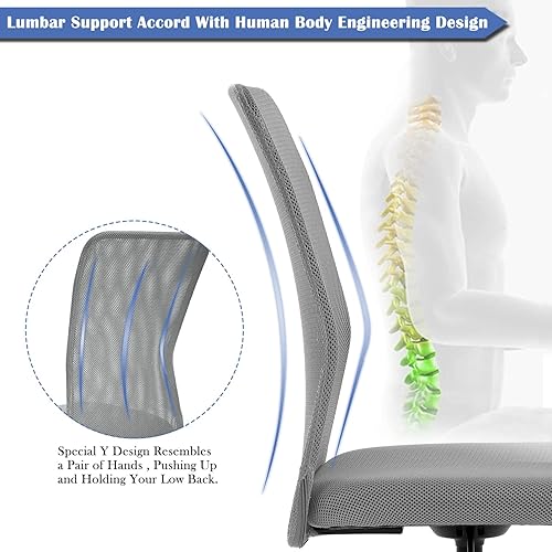 Miniatura 6 de Juego de 2 sillas ergonómicas, bonitas sillas de escritorio de oficina ajustables sin brazos con respaldo de malla y asiento grueso suave, cómoda
