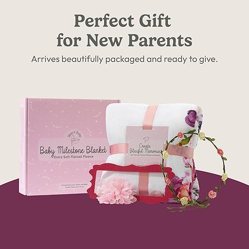 Miniatura 4 de Bliss n' Baby Manta mensual de hitos para bebé niña, 60 x 40 pulgadas, sin arrugas, con tabla de crecimiento, lavable y secable, con corona