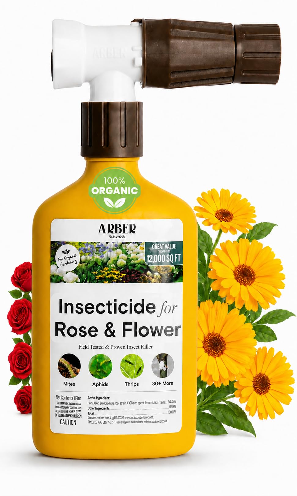 Organic Insecticide for Roses & Flowers – 16oz Ready-to-Spray Pest Control – Controls Aphids, Thrips, Japanese Beetles & More – Bee-Safe & Eco-Friendly