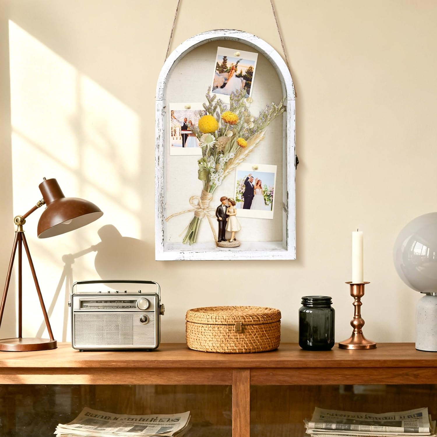 Dremisland Large Shadow Box Frame 10x16 Deep Shadow Boxes Display Case with Linen Back and Removable Shelves, Picture Frame Memory Box for Storage Wedding Bouquet, Keepsakes, Pet Memorial (White)