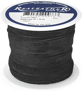 Realeather, Black Suede Leather Lace, 1/8" x25-yard, X25 yd (SOS25-2001)
