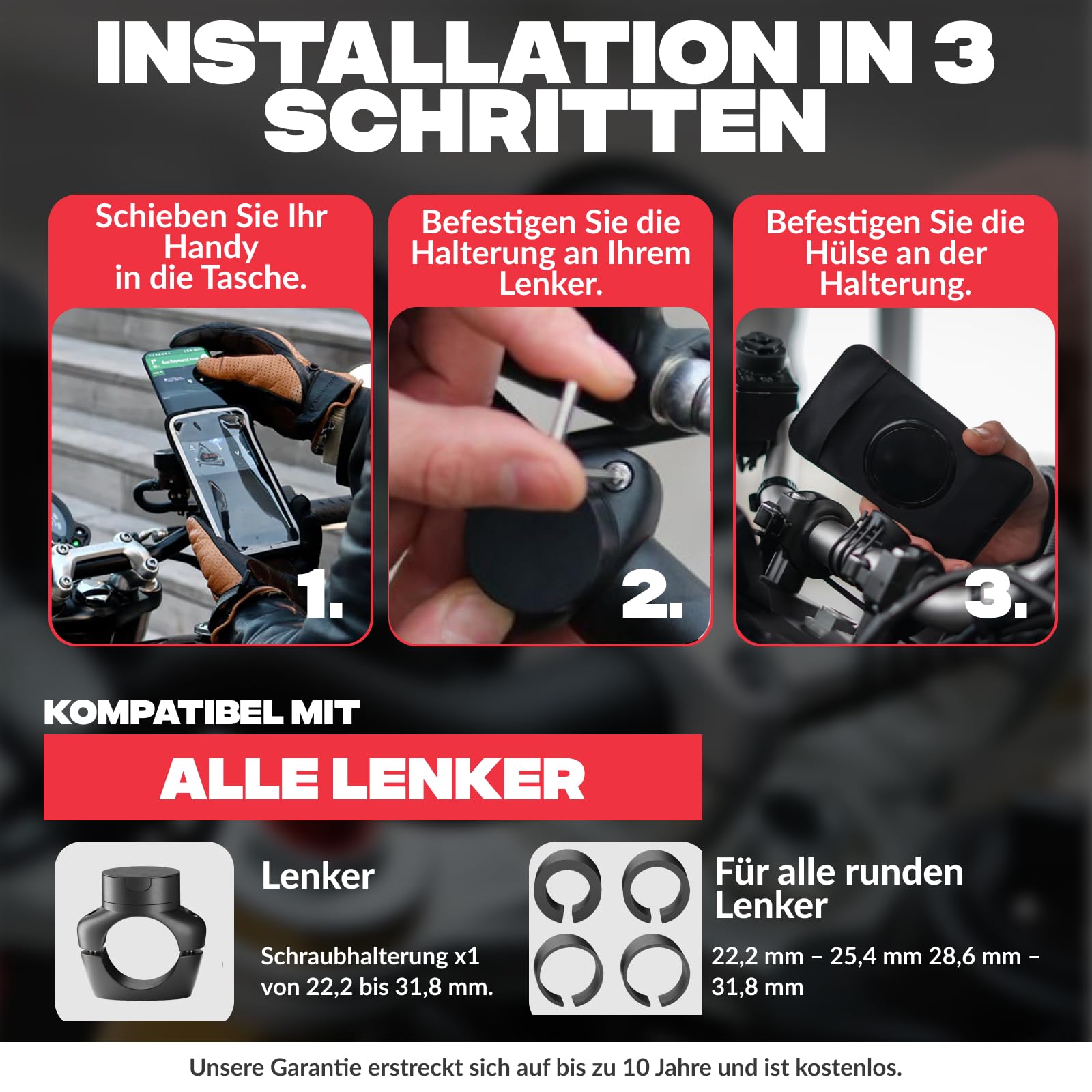 Shapeheart Motorrad-Handyhalterung PRO mit Abnehmbarer Weatherproof-Hülle