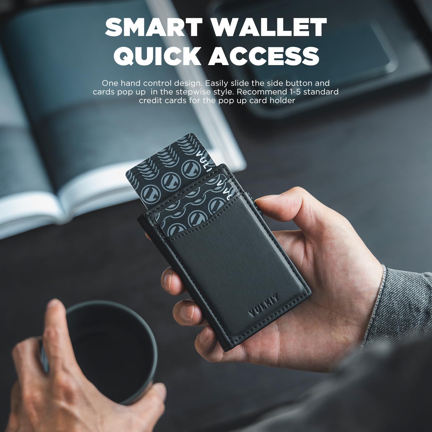 VULKIT Men's Slim Wallets Pop Up Card Holder RFID Blocking Metal Wallet Minimalist Design Holds Up to 11 Cards - Image 2