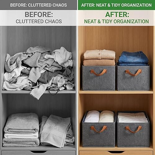 Miniatura 5 de 4 Pack Large Capacity Closet Storage bins, Foldable Storage Bins for Shelves, Large Fabric Closet Organizers with Handles for Clothing, Toys, Books,