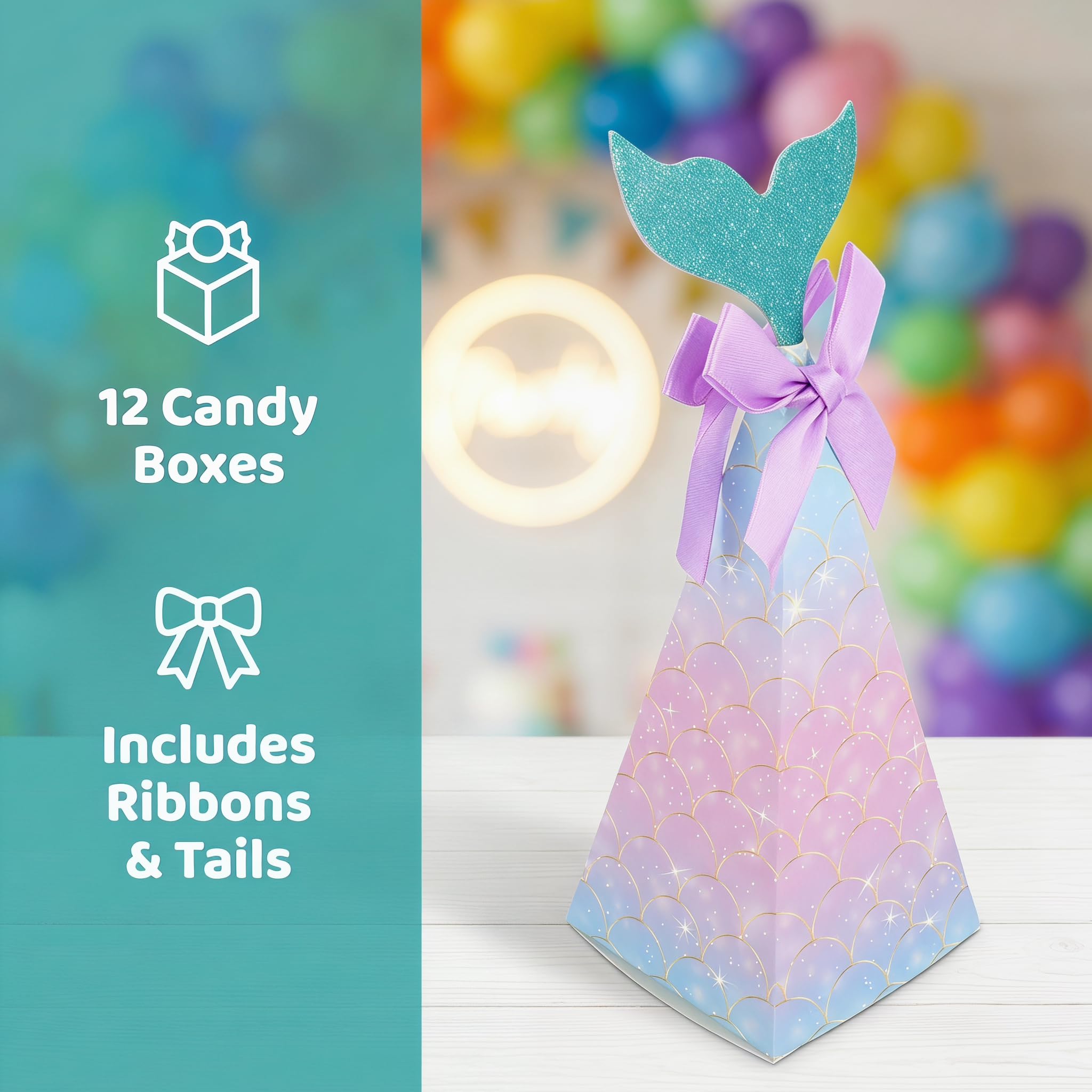 20PCS Mermaid Party Boxes, Mermaid Gift Bags with Thank You Stickers for Kids Birthday, Ariel Costume Ball, Under The Sea Party Decorations