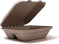 Vista 3 de Green Wave Ovation OV-B093 - Contenedores de alimentos con 3 compartimentos de 9 x 9 x 3 pulgadas, aspecto de mármol, 100% compostable, desechables