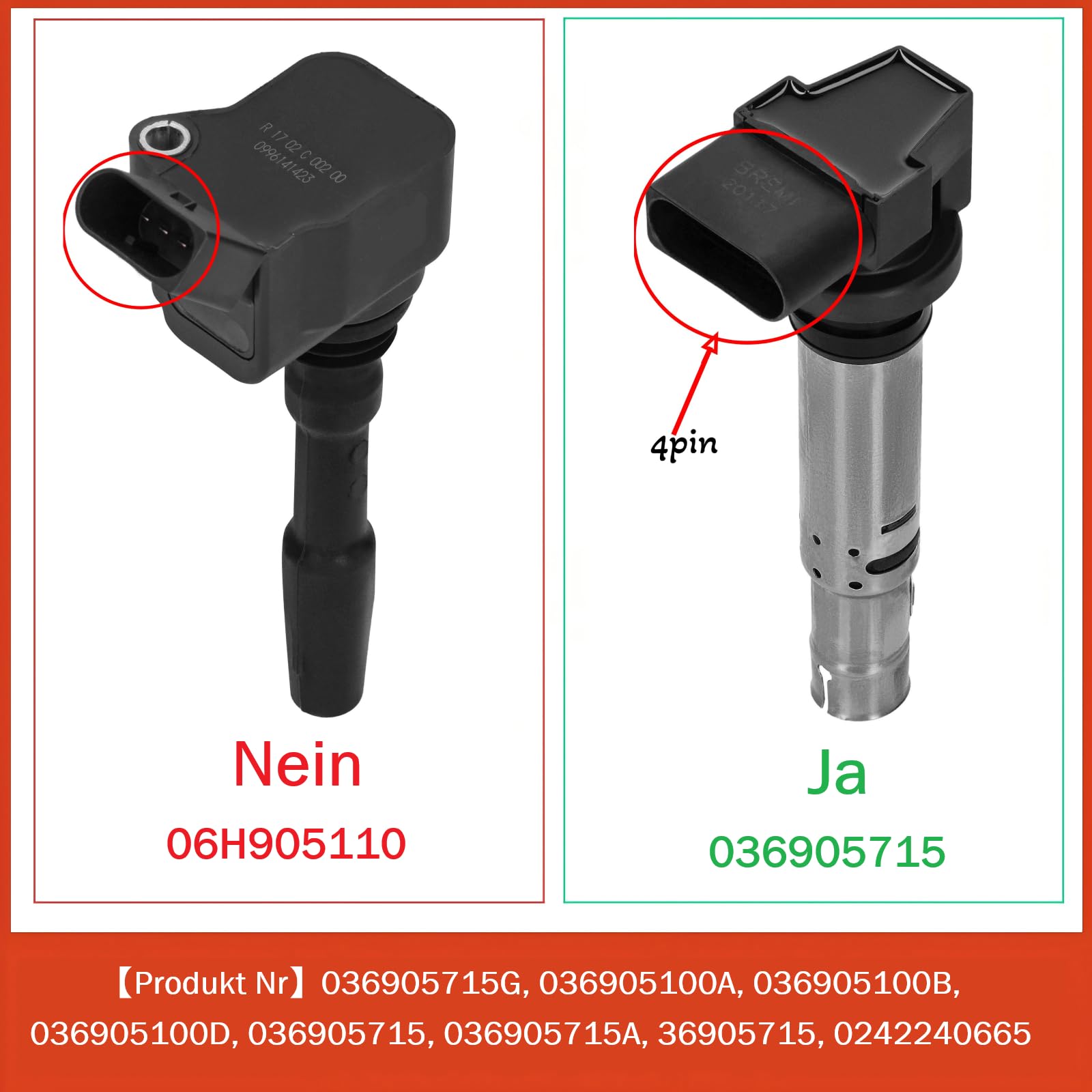 Frankberg 4x Zündspule + 4x Zündkerze 036905715 | Kompatibel mit A1 Sportback 8XA 8XF, Altea XL 5P5 5P8, Polo 6C1 6R1, T.o.u.r.a.n 1T1 1T2, CC 358, Golf Plus 521 5M1
