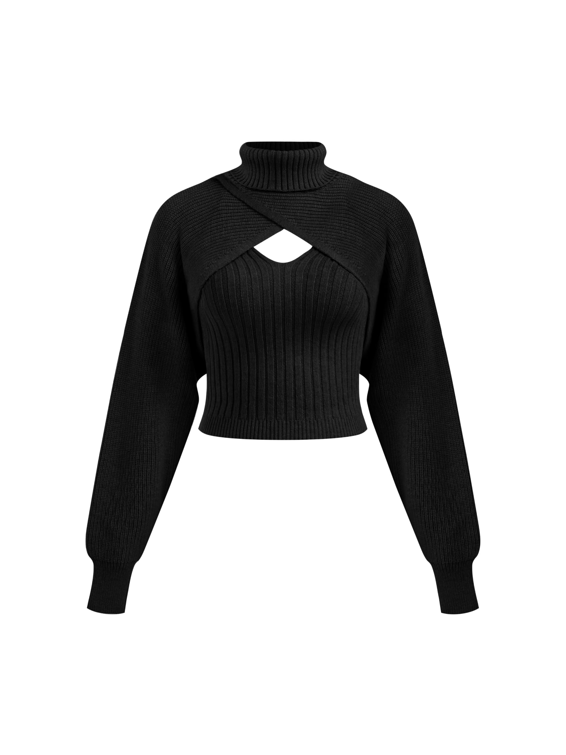 CIDER Strick Damen Crop Top Sweater Set Turtleneck High Neck Wrap Shrug Cami Set Top