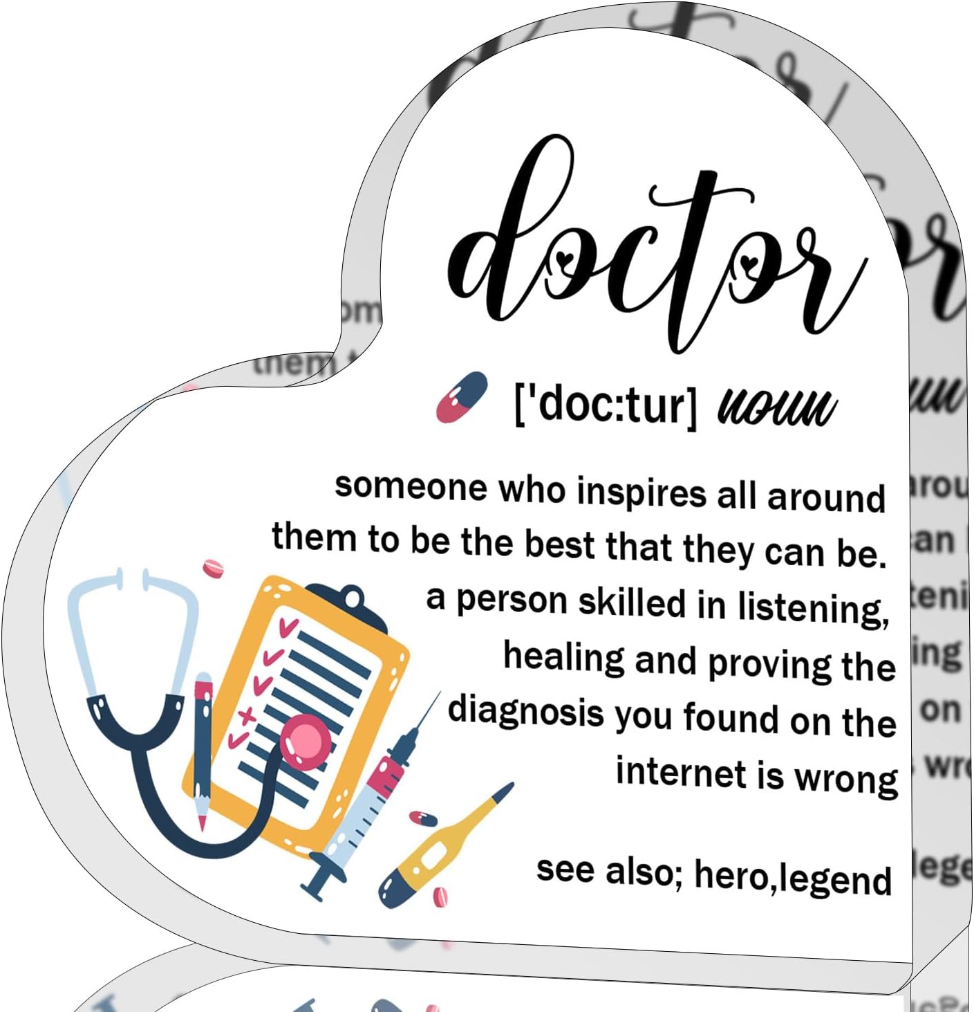 Doctor Gifts: Inspirational & Thank You Signs for Women & Men - Heart Shaped Acrylic Desk Decorative Sign for Home Office & Birthday Gifts