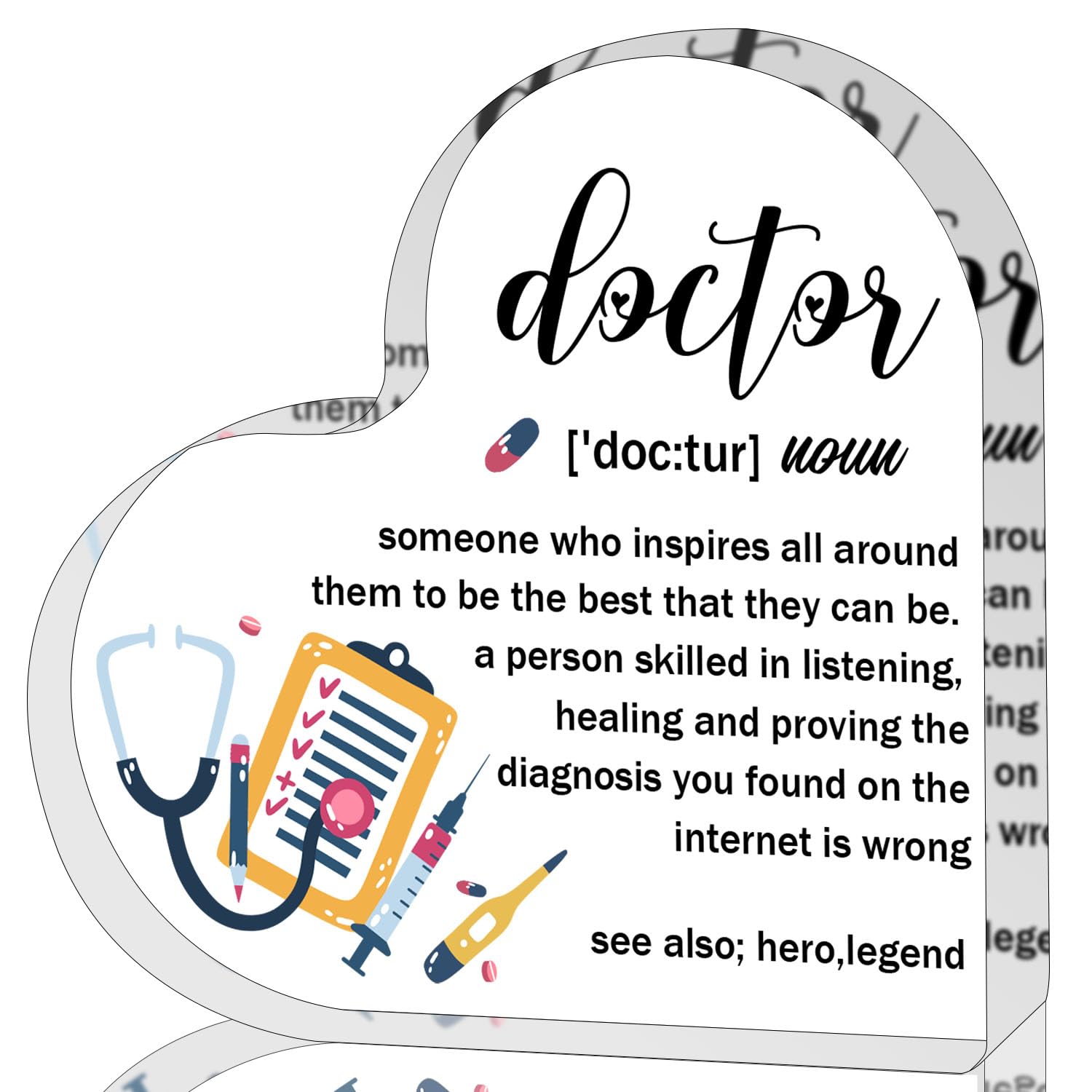 Doctor Gifts: Inspirational & Thank You Signs for Women & Men - Heart Shaped Acrylic Desk Decorative Sign for Home Office & Birthday Gifts