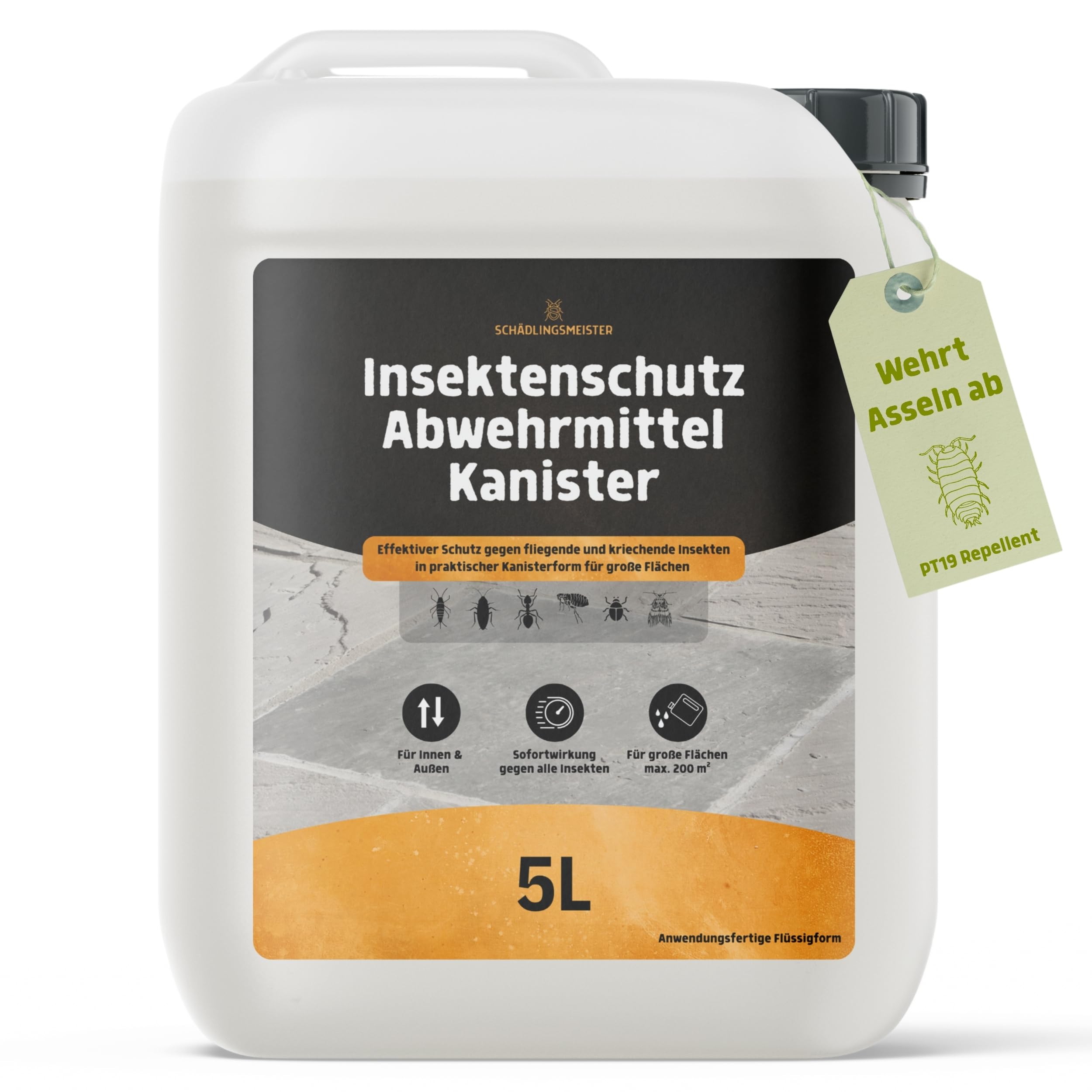 Gegen Asseln! – Insektenschutz Abwehrmittel Kanister – 5 L – Anwendungsfertig – Mittel gegen Kellerasseln & Feuchtigkeitsinsekten – Für Keller, Garage & Terrasse – Langzeitschutz – PT19 Repellent