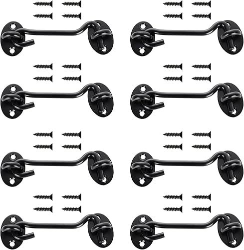 JMIATRY Paquete de 8 cierres de gancho y ojal de 4 pulgadas para puertas, pestillo de gancho de acero inoxidable para privacidad con tornillos de