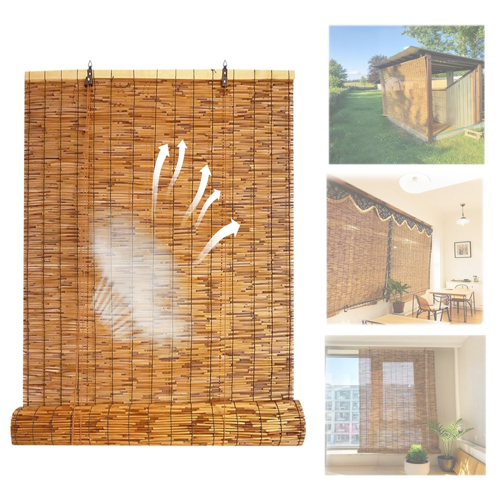 CMJYMX Sunshade Bamboo Curtains - Roman Shades For Windows - Porch Blackout Roller Blinds - Indoor & Outdoor Privacy Screen For Home Patio Porch 31-118IN Wide(60x130CM/24x51IN(WxH))
