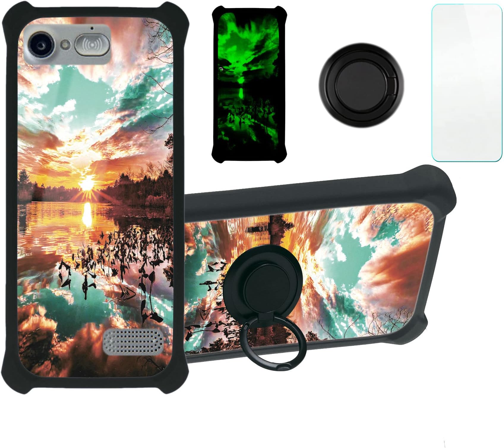 Case for amplicomms PowerTel M9500 Case Compatible with amplicomms PowerTel M9500 Phone Case Cover [with Tempered Glass Screen Protector][PC + TPU 2 in 1][Ring Support] [Luminous Effect] YGH-FJ