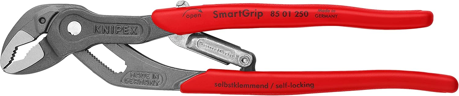 KNIPEX 85 01 250 SmartGrip Water Pump Pliers with automatic adjustment grey atramentized with non-slip plastic coating 250 mm