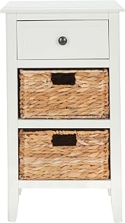 SAFAVIEH Home Collection – Everly Vintage White 3-Drawer Side Table with Woven Basket Storage, Fully Assembled Coastal Cottage Accent Table (AMH5743B)