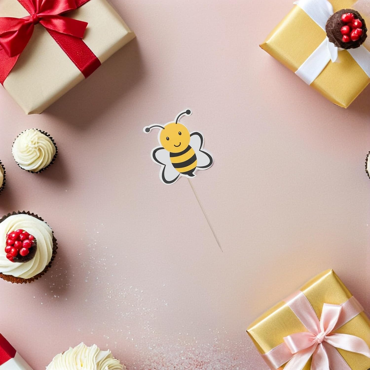 72pcs Bee Cake Decorations Cupcake Picks for Birthday Party, Honeybee Paper Toppers with 24 Small Picks Per Pack, Non-edible Baking Accessories for Bee Theme Celebrations