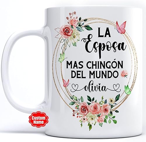 PREZZY La Esposa Mas Chingón Del Mundo - Taza de café personalizada en español Feliz Día de la Madre, regalos para mujeres, mamá, abuela, taza de
