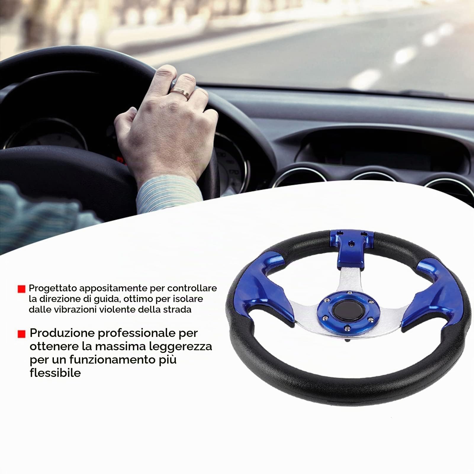 Volante 13in 320mm Volante universale in pelle PU per auto da corsa Volante sportivo blu