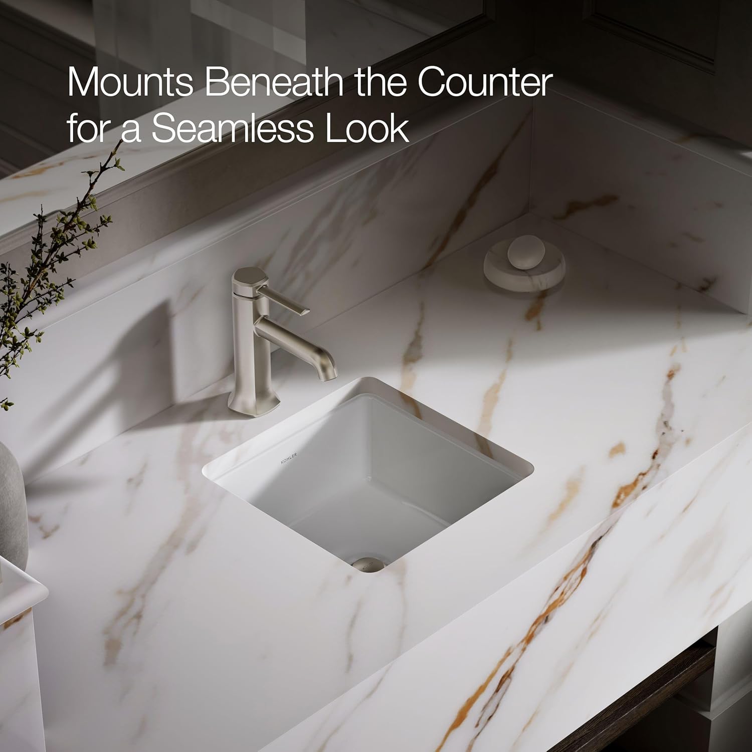 KOHLER K-8188-0 Vitreous China 11 inch x 11 inch Undermount Square Bathroom Sink, White