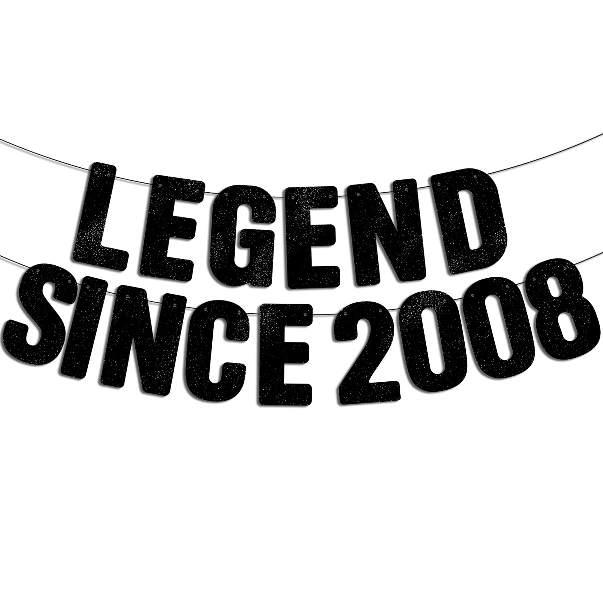 Pre-Strung Legend Since 2008 Black Glitter Banner, Happy 18th Birthday Decorations for Boy, 18 Year Old Anniversary Party Decor for Him
