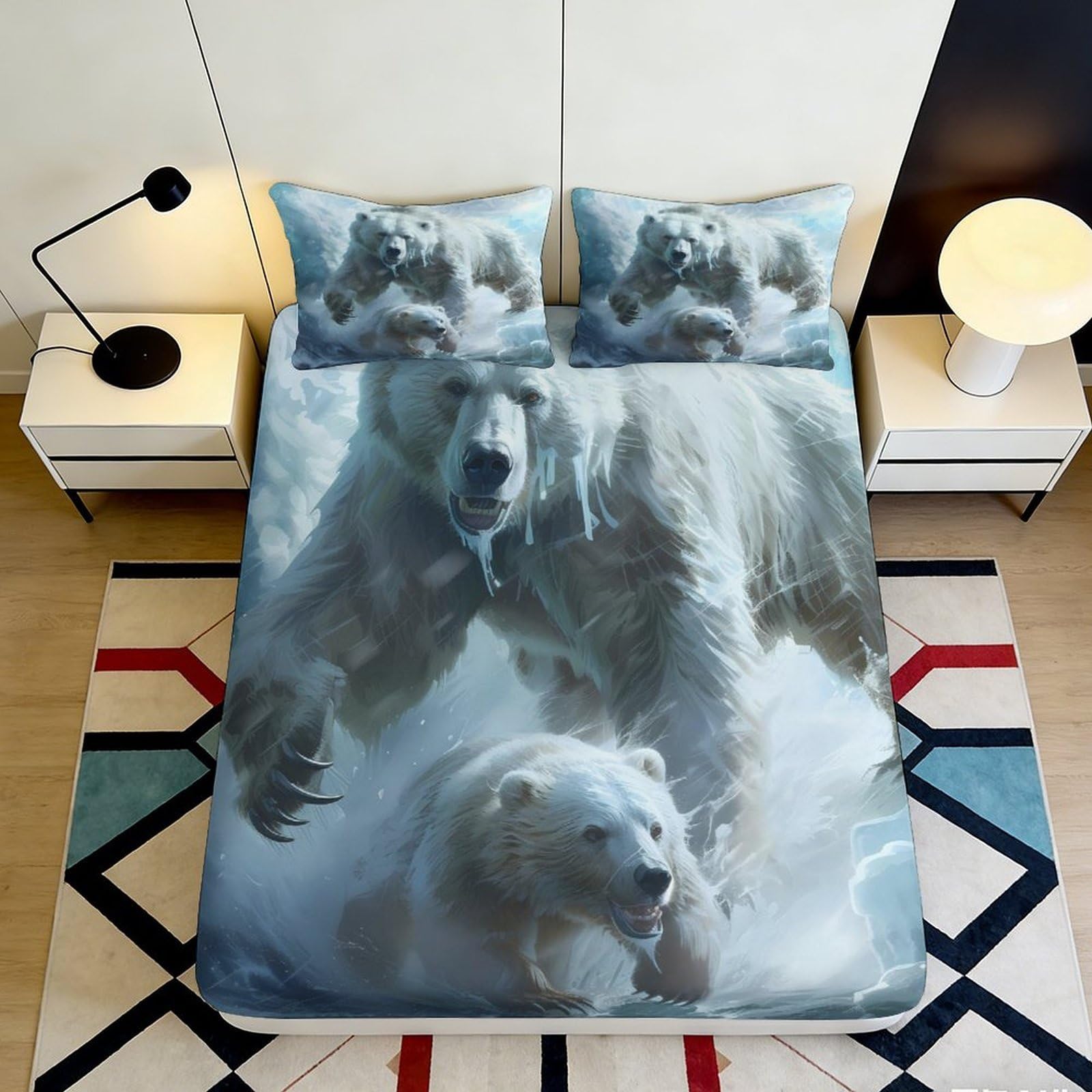 Pnayamiorkfel Style-2 3D Printed Polar Bear Fitted Sheet Microfiber Soft Breathable Arctic Wildlife Mattress Cover For Bedroom Guest Room Decor 90X200x25cm