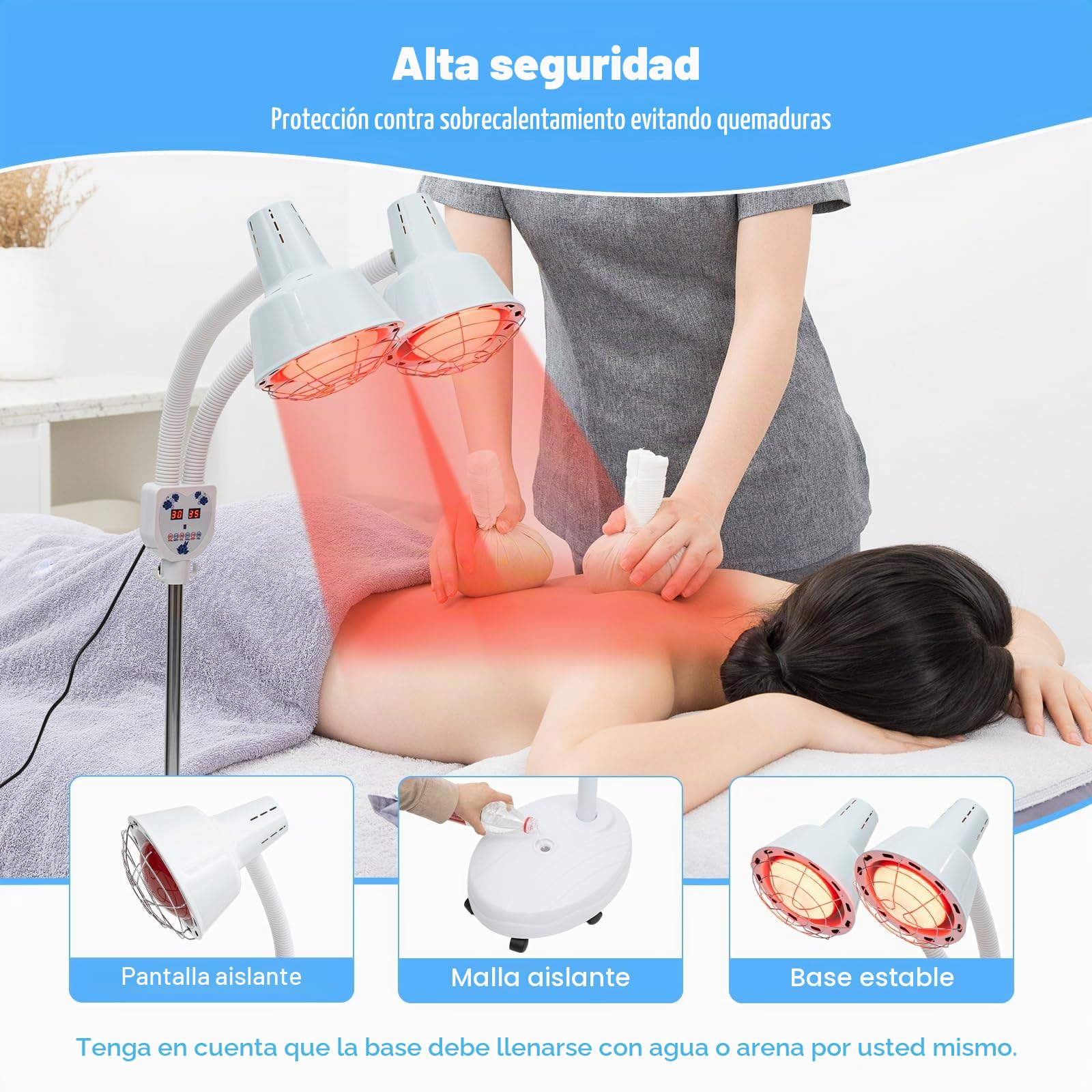 Lámpara de infrarrojo de doble cabeza, 275 W, lámpara de calor y luz, con soporte ajustable y giratorio 360° para mejorar la circulación sanguínea