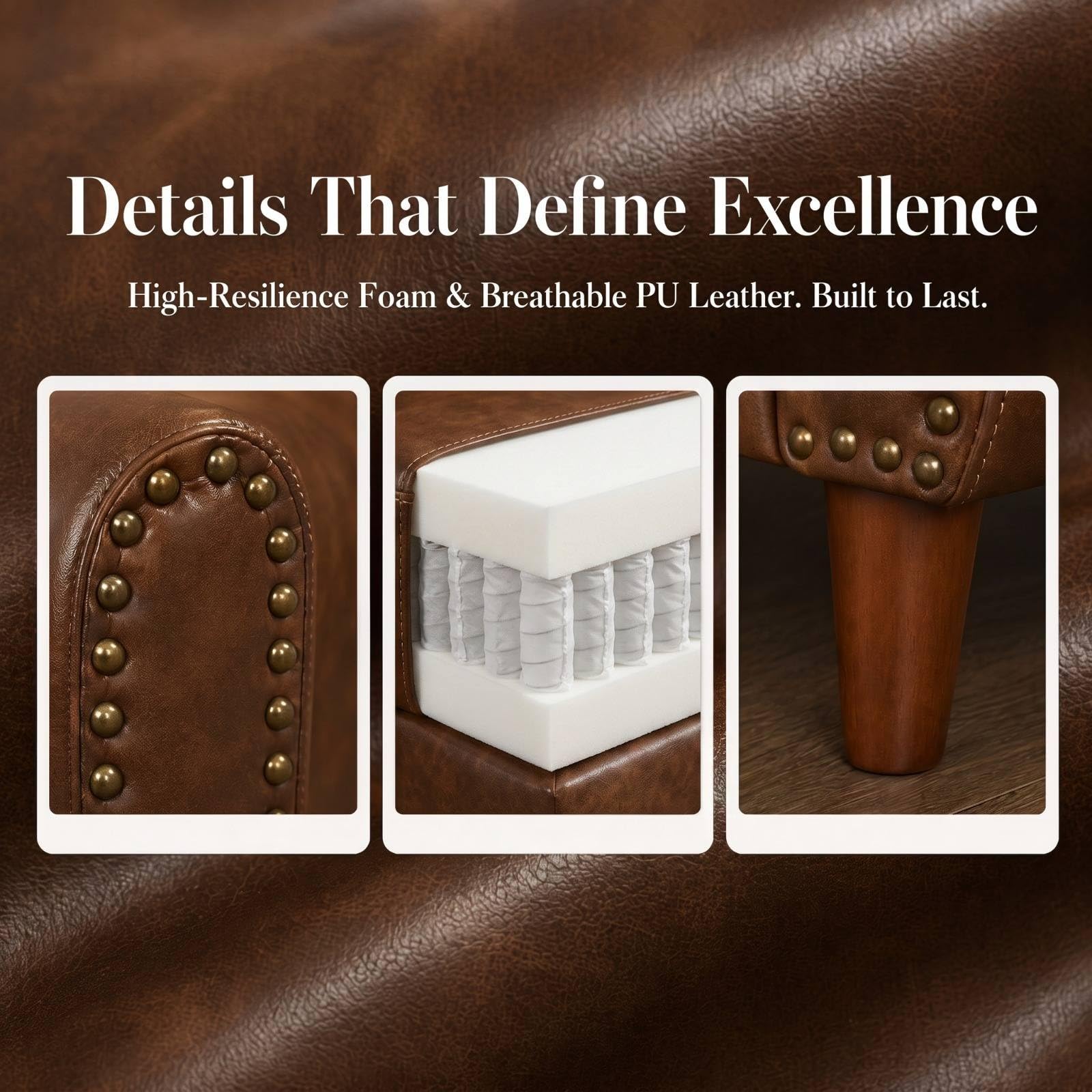 59" Loveseat Sofa with Rolled Arms, Classic PU Leather Couch, Brown image 9