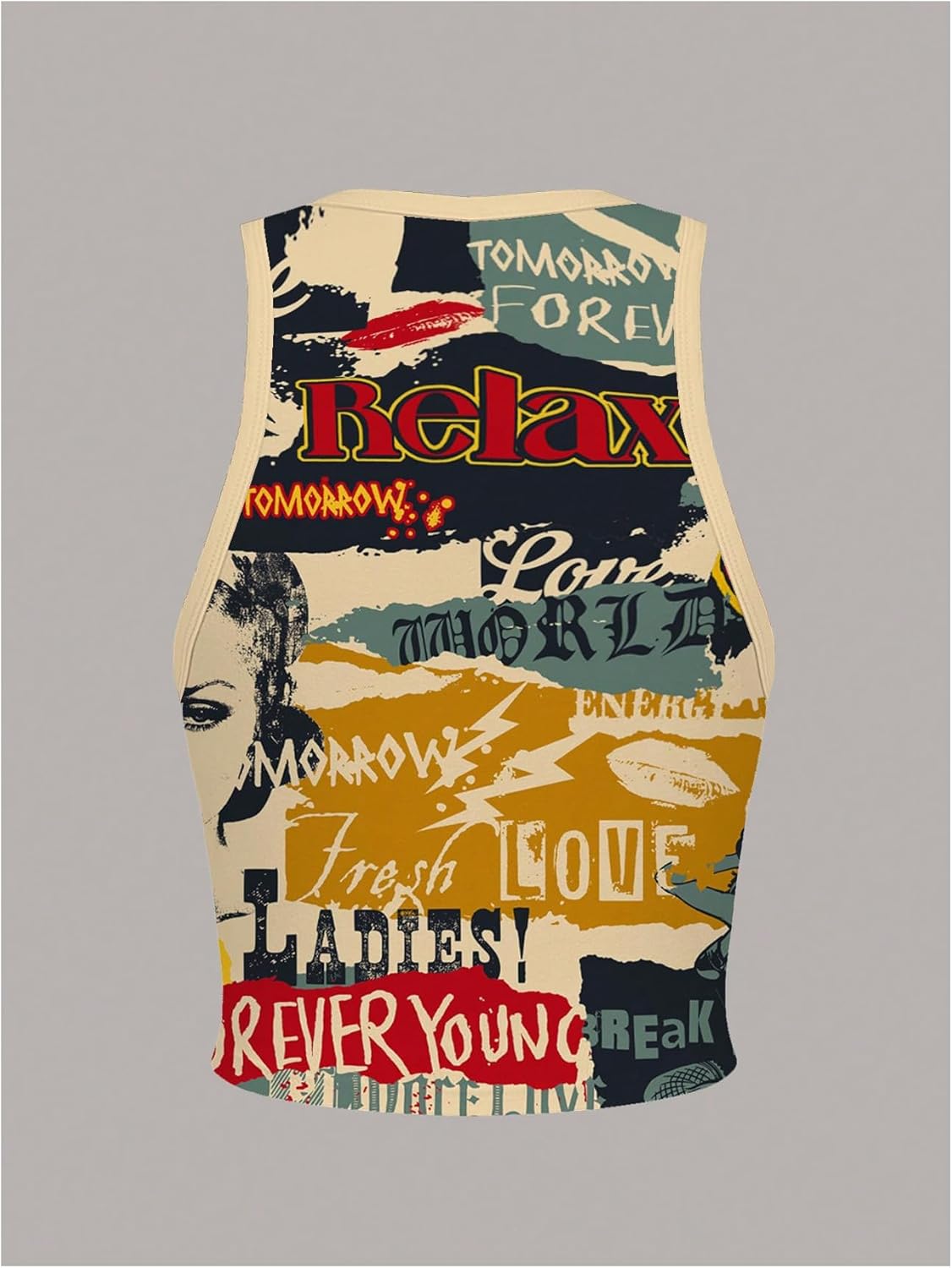 WDIRARA Women's Plus Size Graphic Tank Tops Sleeveless Crew Neck Festival Rave Crop Tops - Image 3