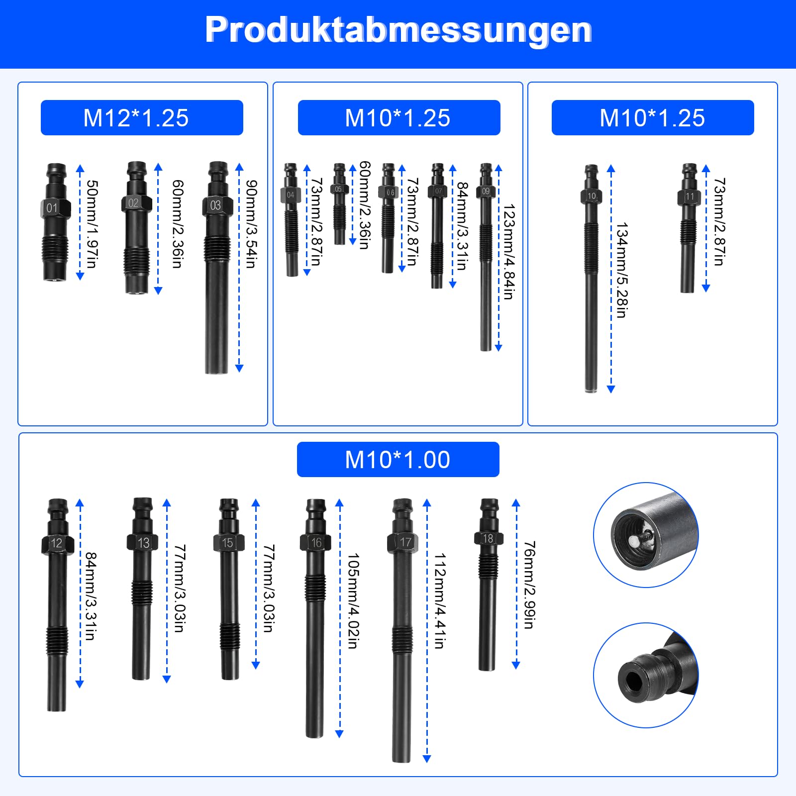 Tester di compressione professionale, 46 pezzi, 0-50 bar (0-725 Psi) per HDI, TDCi, tester di pressione di compressione diesel e motori a benzina, per auto, camion, moto, M8, M10, M12, M14, M20, M22