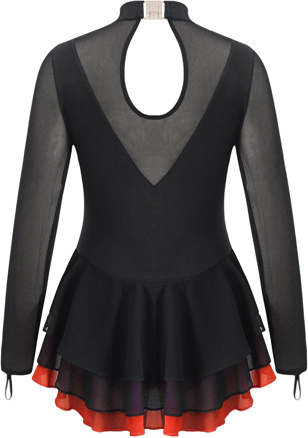 FEESHOW Girls Long Sleeve Figure Ice Skating Dress Shiny Rhinestones Ruffle Lyrical Ballet Tutu Dress for Dance Competitions