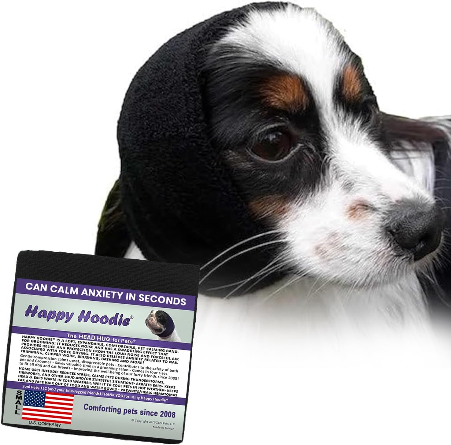 Happy Hoodie The Original Dog & Cat Calming Band for Noise & Anxiety Relief