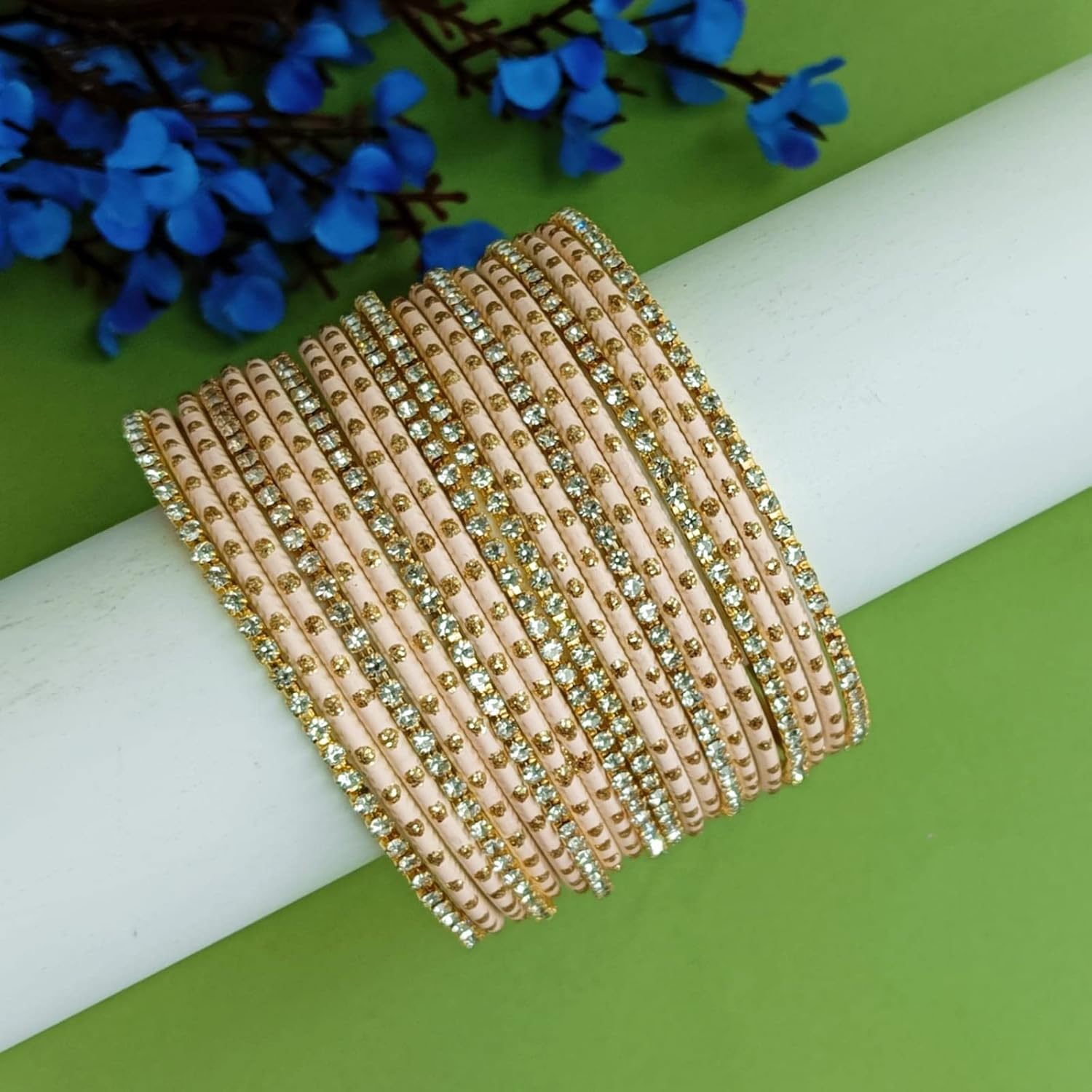 Efulgenz Rhinestone Bangles Crystal Bangles for Women Indian Bollywood Bangle Set Indian Wedding Bangles Rhinestone CZ Plain Metal Bracelet Bangle Jewelry for Women - Image 2