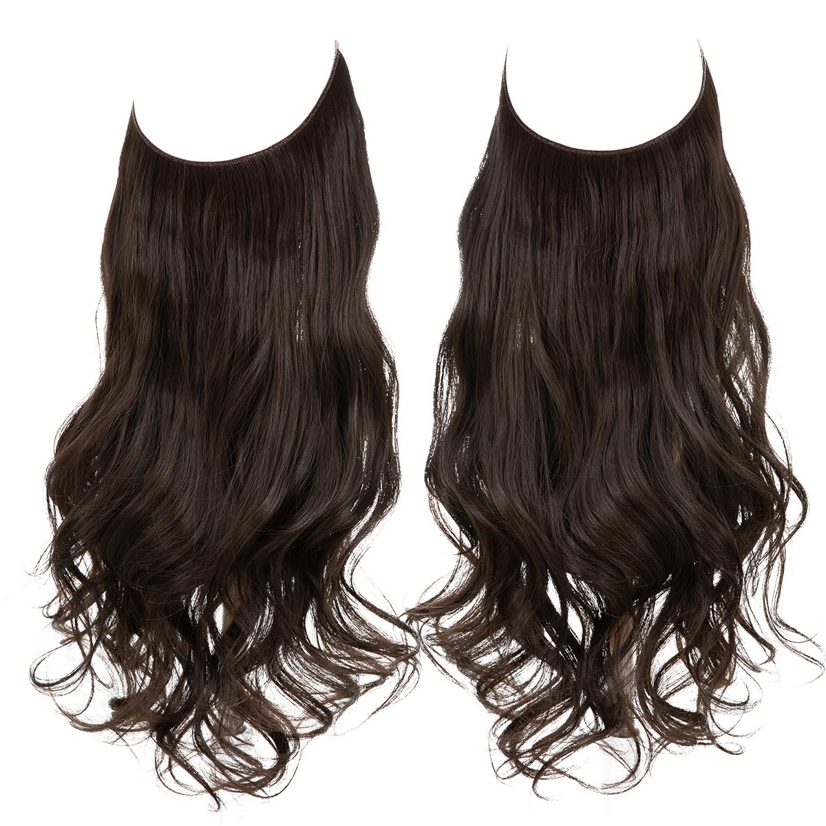SARLA Invisible Wire Hair Extensions with 3 Clips Short 14 Inch Synthetic Wavy Curly Hairpiece for Women Adjustable Transparent Headband Dark Brown - Image 2