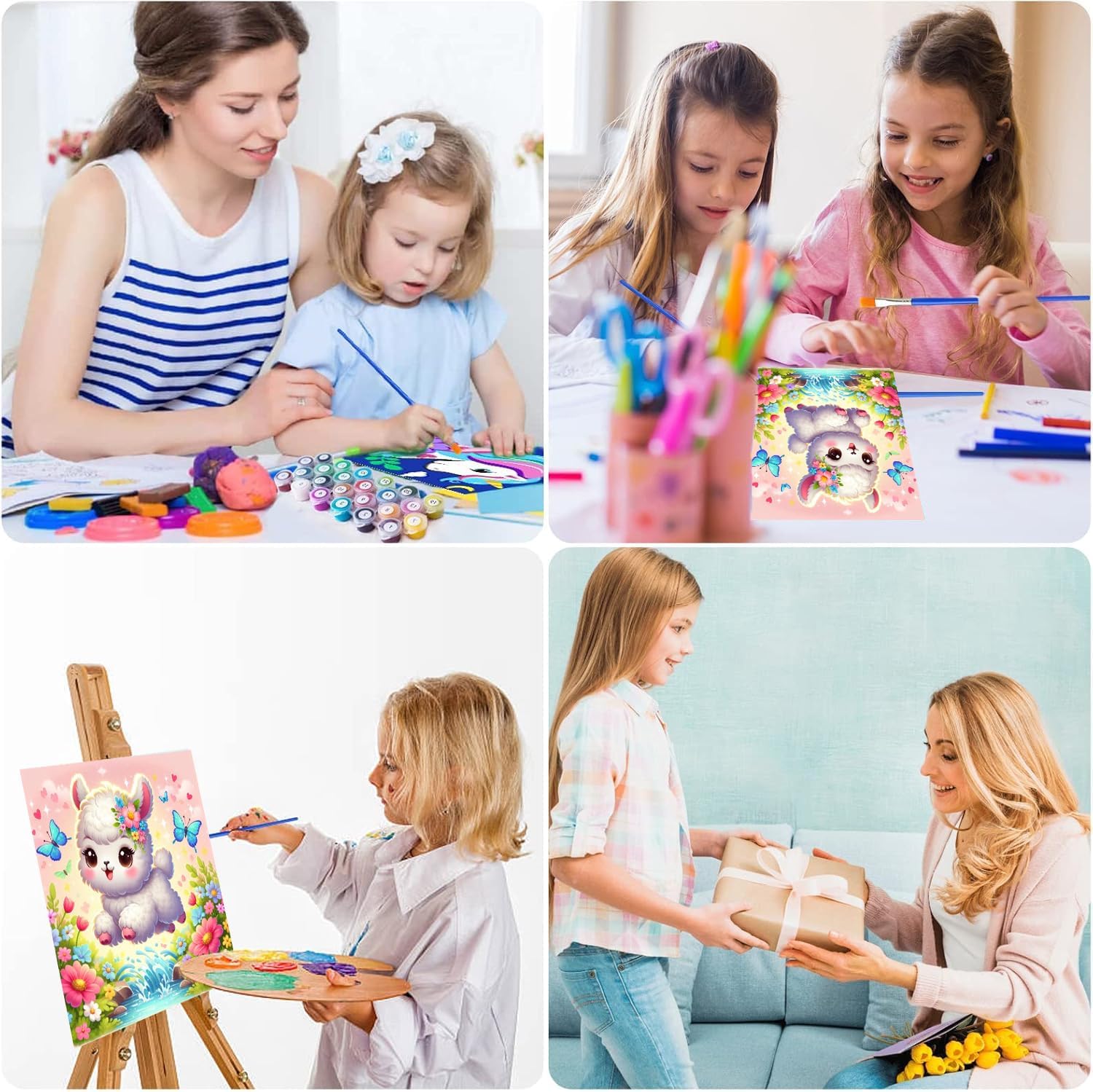 mrpwnle Framed 4 Pack Paint by Number for Kids-Animals Paint by Numbers Kits for Kids Ages 4-8-12,Easy Painting with Numbers for Child DIY Acrylic Oil Painting Kits for Home Wall Decor Gift 8x8in