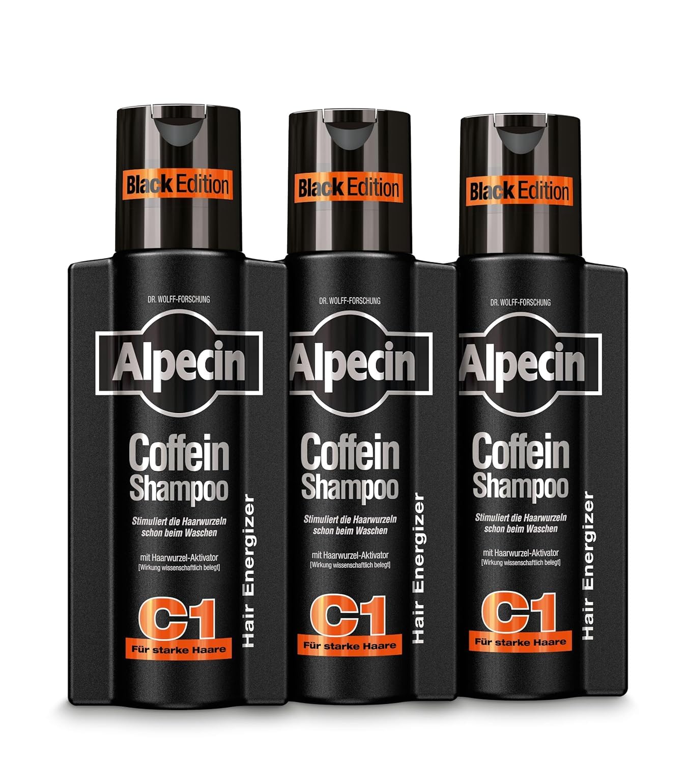 Alpecin Szampon kofeinowy C1 Black Edition – 3 x 250 ml – o nowym zapachu | naturalny wzrost włosów dla mężczyzn | energia dla mocnych włosów | pielęgnacja włosów dla mężczyzn – Made in Germany