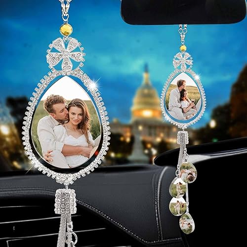 Miniatura 14 de Accesorios de coche colgantes de cristal con foto personalizada para mujeres y hombres, imágenes personalizadas para espejo retrovisor