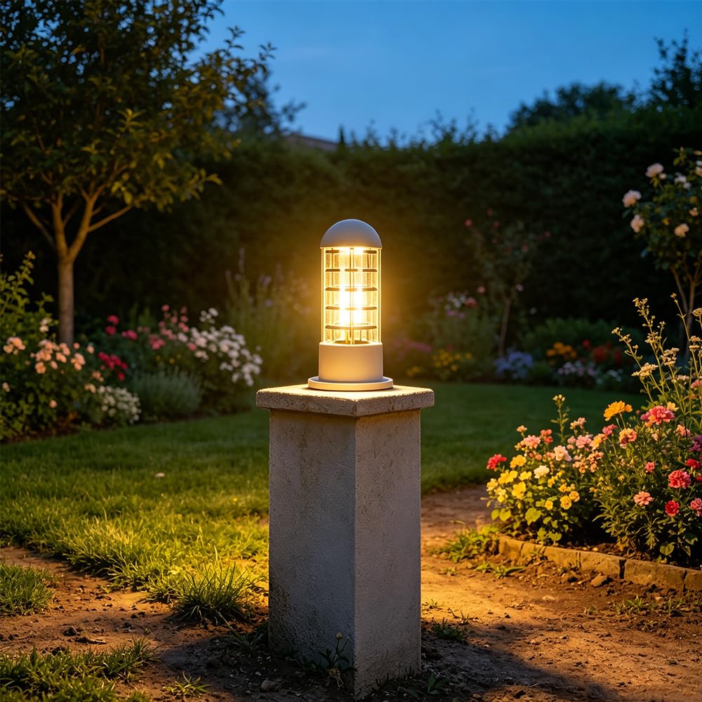 Luci palo Lampada esterno E27 Piazza Recinzione Colonna Piedistallo Lampione da giardino Luce Cancello Paletto Luce pilastro retrò Alluminio Impermeabile Patio terra lampioncino per vialetti (C)