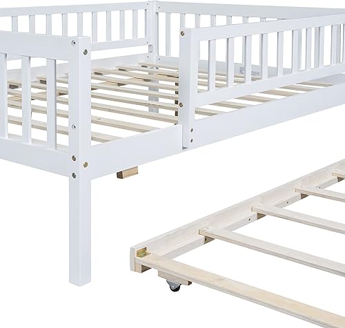 Miniatura 8 de Harper & Bright Designs Sofá cama matrimonial con nido, marco de cama nido de madera con rieles para valla, cama matrimonial Montessori para