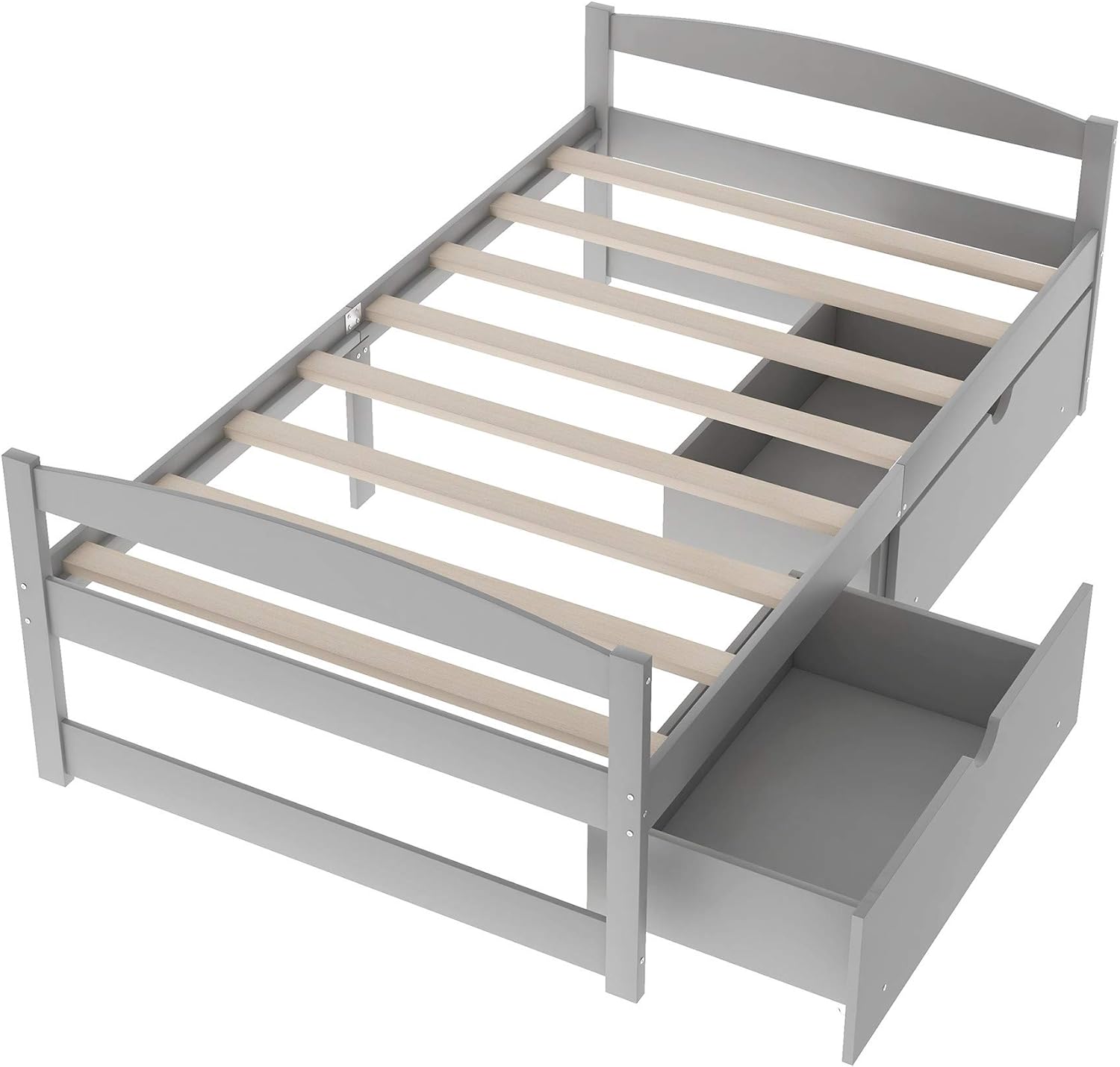 Bellemave Twin Platform Bed Frames, Solid Wood Bed Frame with Headboard, Footboard, Storage Drawers, No Box Spring Needed Grey-drawers
