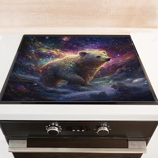 Silicone Stove Mat for Glass Top Stove, Vivid Space - Roaming Bear Electric Stove Cover Mat, 28 x 20 Inch Heat - Resistant Gas Gtove Burner Covers Glass Stove Top Protector